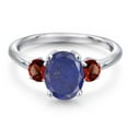 thumbnail image 3 of Gem Stone King 925 Sterling Silver Blue Lapis and Red Garnet Engagement Ring for Women | 2.74 Cttw | Oval 9X7MM | Gemstone Birthstone | Size 5, 3 of 6