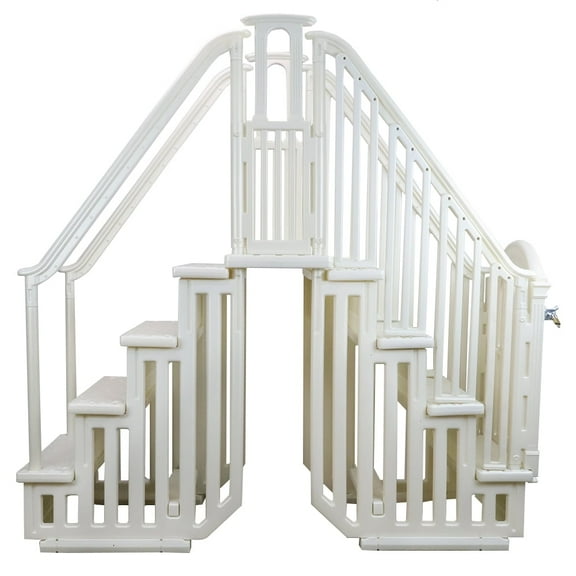 Aqua Select Above Ground Anti-Slip Pool Steps Entrance System with Gate, Pearl White