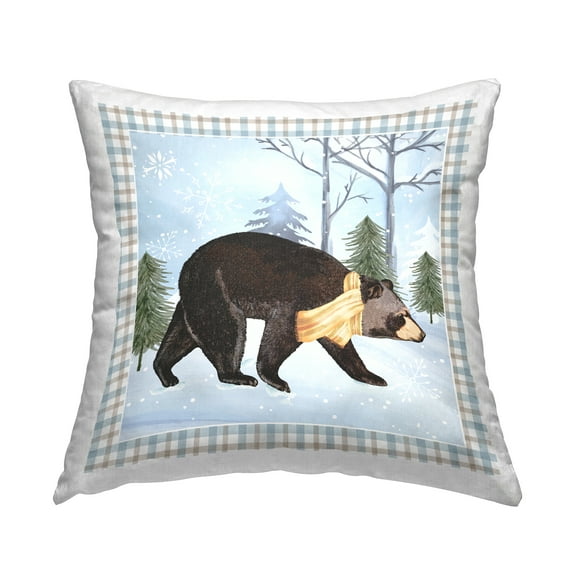 Stupell Industries Snowy Bear Blue Tartan Border Printed Throw Pillow Design by ND Art