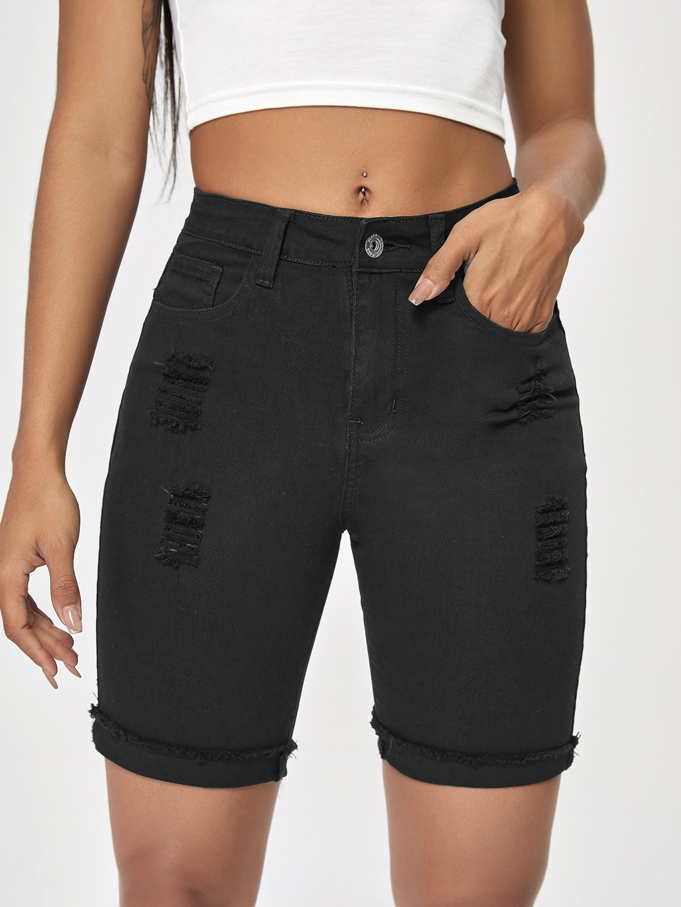 Ripped Denim Biker Shorts 2022 XS 