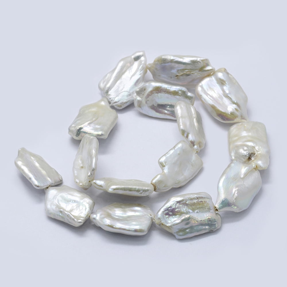 Natural Baroque Pearl Keshi Pearl Beads Strands Cultured Freshwater Pearl Rectangle White 24~35x15~19x5~9mm Hole: 0.2mm about 15pcs/strand 15.7 inch