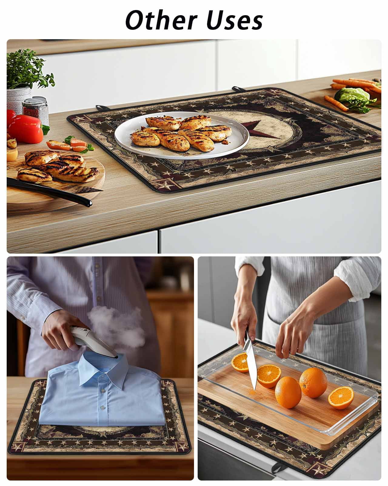 Stove Top Covers for Electric Stove, Western Stars Brown Glass Stovetop Cover Protector, Farmhouse Country Vintage Wood Grain Induction Cooktop Protector Oven Mat for Kitchen Countertop 24"x21"