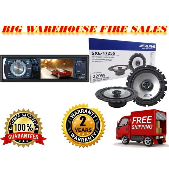 Absolute DMR-380BTAD Alpine SXE-1726S  3.5" Single Din Car Stereo DVD/CD/MP3/AM/FM Player & Alpine SXE-1726S 6.5" Speakers