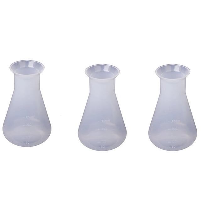 3X Botella Envase Frasco Quimico Laboratorio Transparente de Plastico - 250 Ml