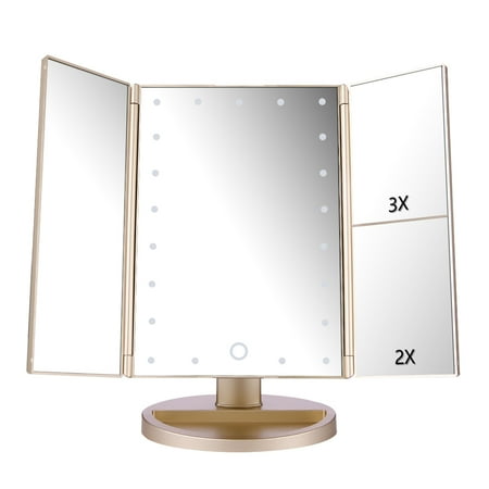 Degree Tee Shirts - Easehold Lighted Vanity Mirror Magnifiers Tri-Fold Three Panel 21Led Light 180 Degree Free Rotation Countertop Cosmetic Makeup Mirror with 2X/3X Magnification