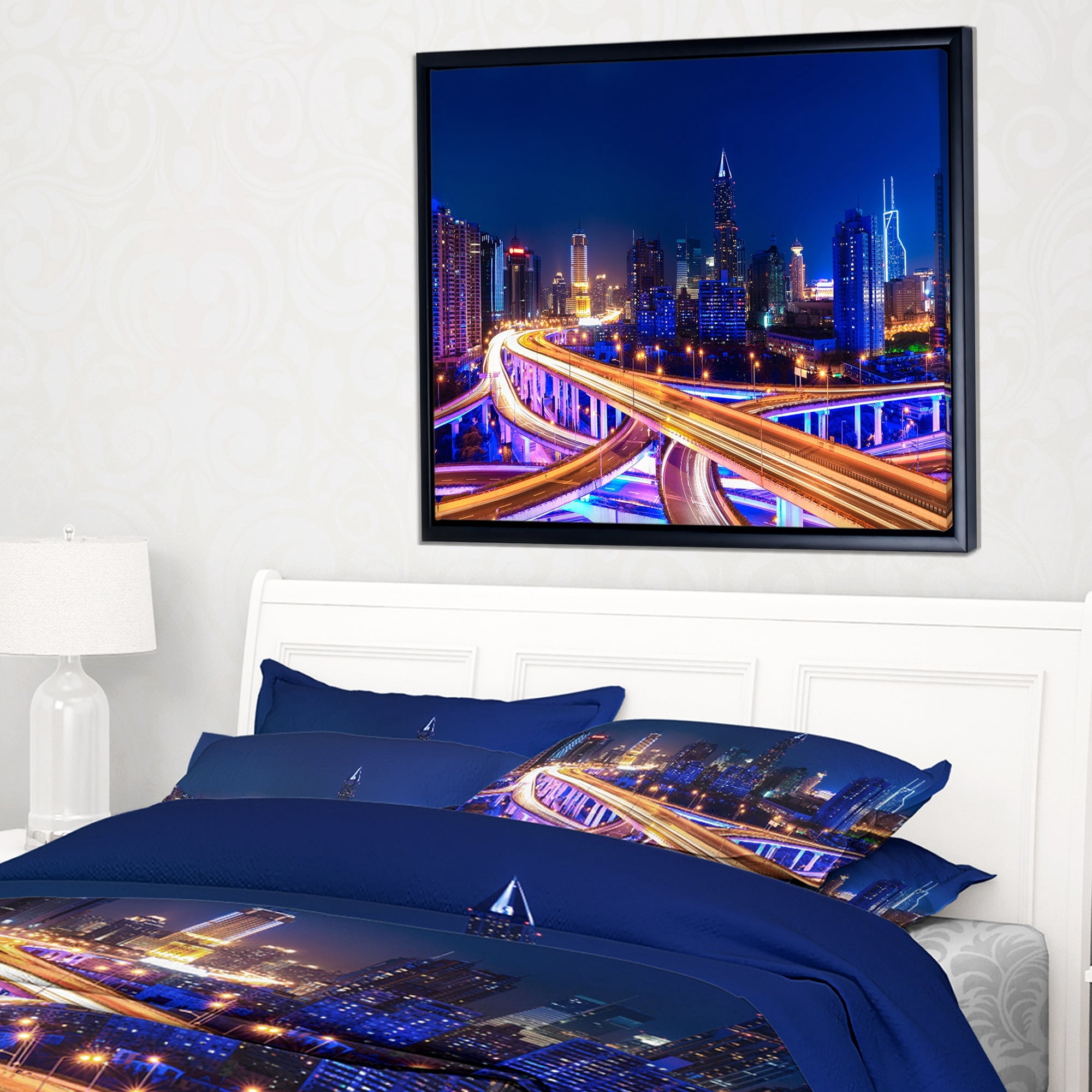 Design Art Interchange Overpass at Night Skyline Framed Canvas Art Print