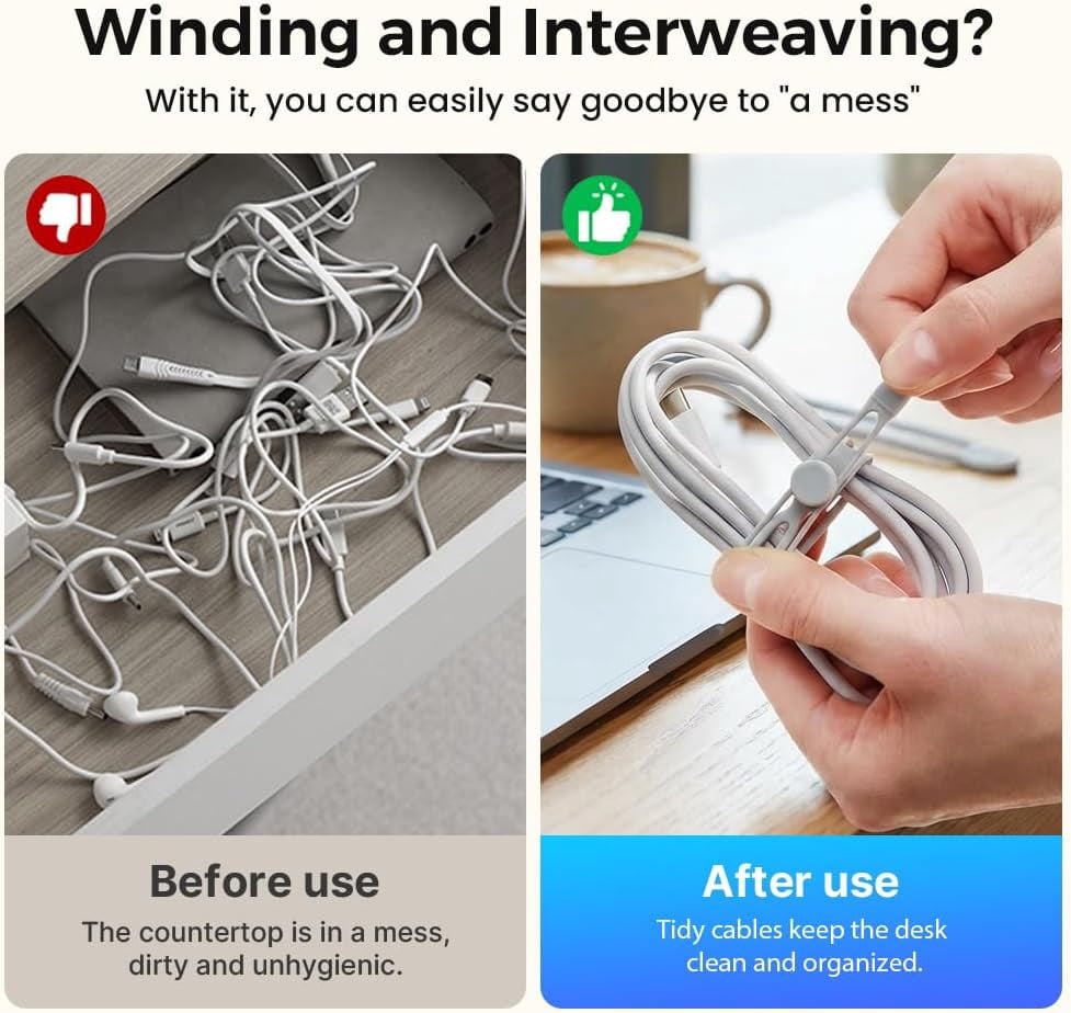 Cable Organizer, 2026 New Silicone Cable Organizers, Multipurpose Elastic Cord Bundling Straps, Portable Cable Management for Home Office (30)