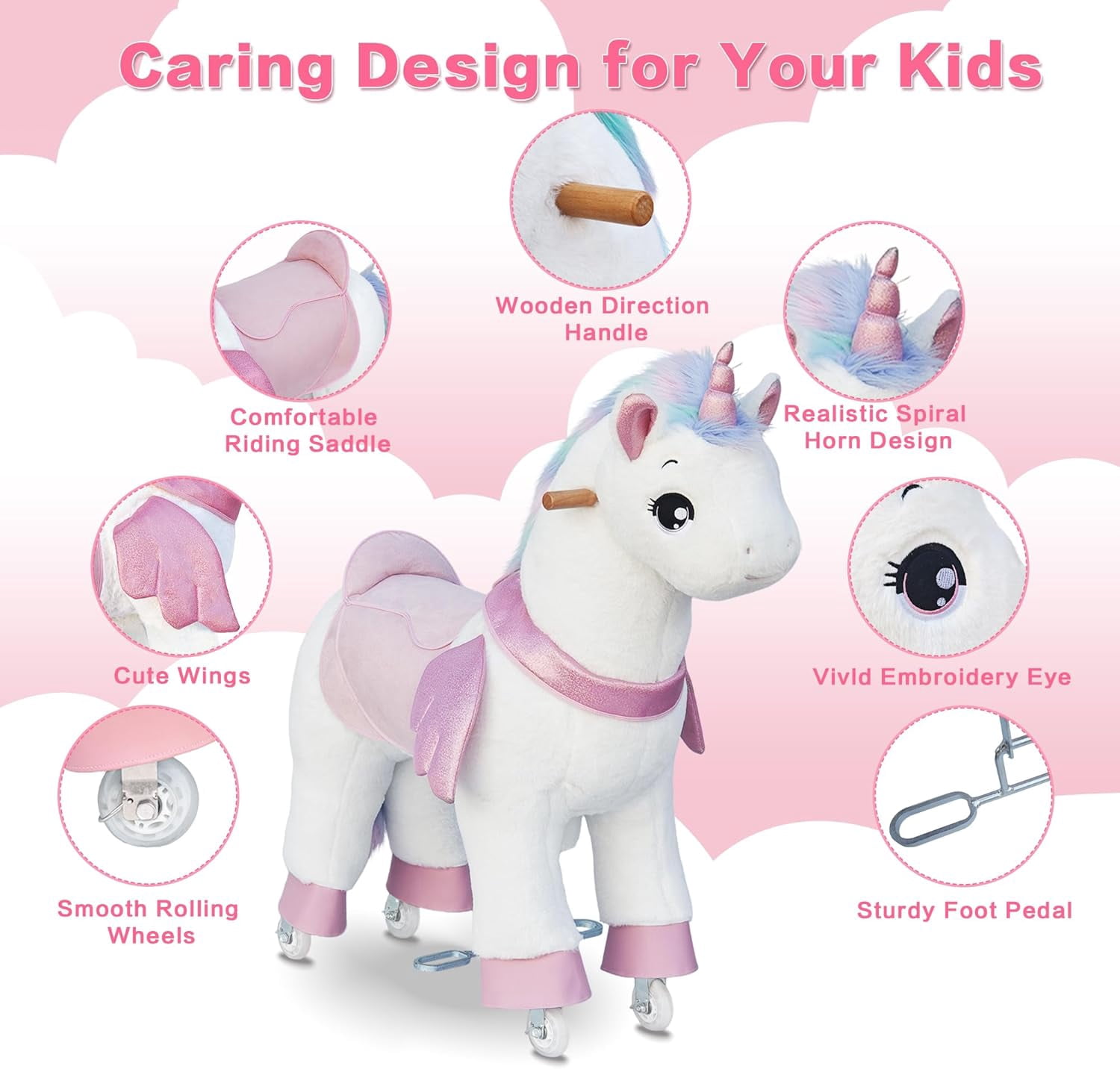 DEYGIA Ride on Unicorn Toys for Kids, Ride on Toy for Girls 4 to 9 Years Old, 36.6'' Height Riding Horse Rider Mechanical Walking Action Toys, No Battery or Electricity, Max Load 165LBS