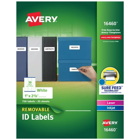 Removable Id Labels - Avery Removable ID Labels, Multiuse Labels, Sure Feed Technology, Removable Adhesive, 1