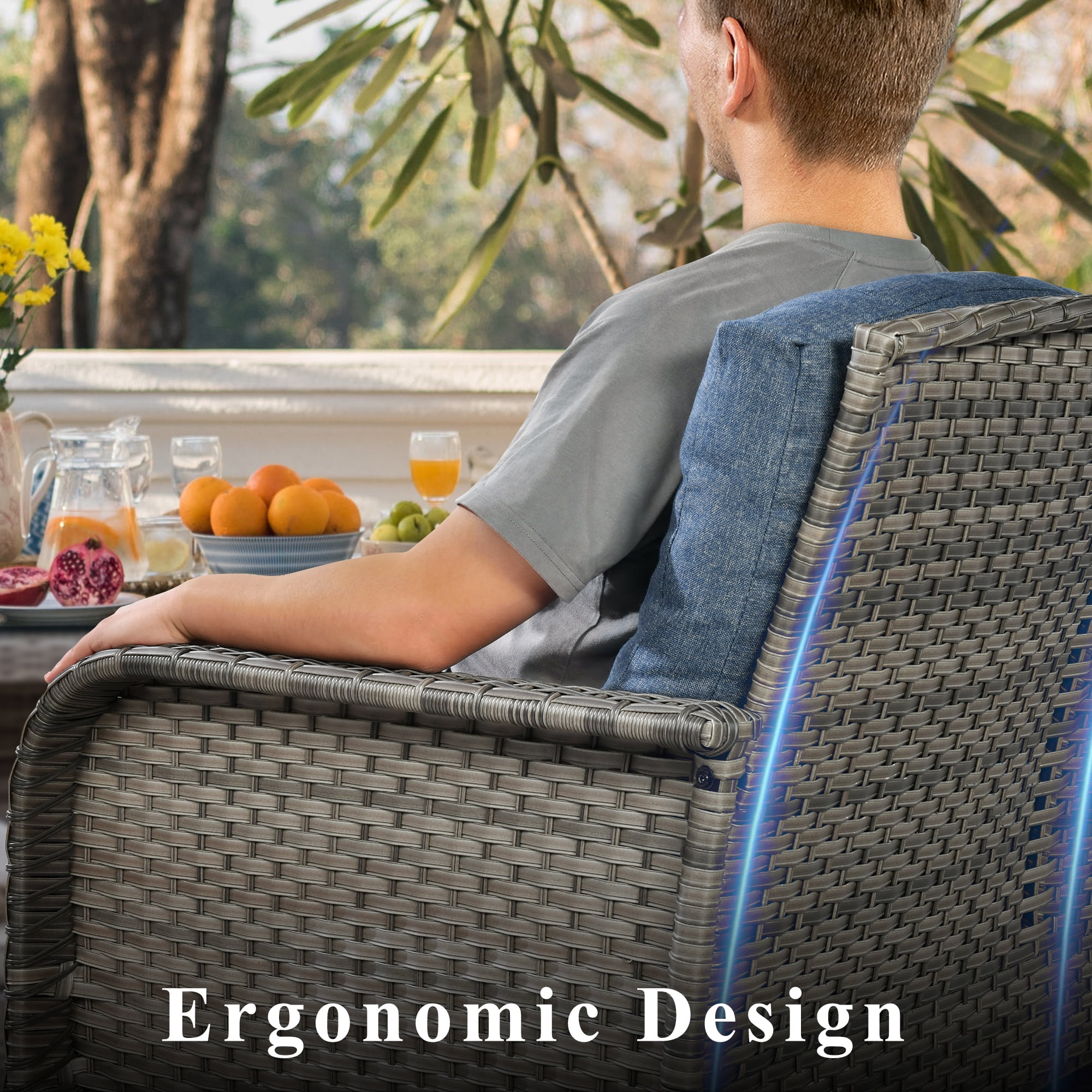 Toject 2 Pieces Patio Furniture Set, All-Weather Wicker High Back Outdoor Chairs, Rattan Patio Conversation Set with Cushions for Backyard, Porch, Garden (Denim Blue)