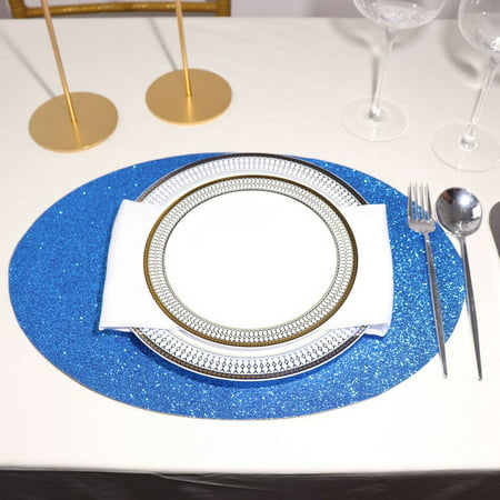 

Efavormart 6 Pack Non-Slip Table Placemats Oval Faux Leather Placemats With Glitter - Royal Blue for Wedding Banquet Party Kitchen Dining Conference Tables Decor Centerpieces