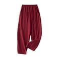 thumbnail image 3 of Women's Solid Color Cotton Linen Pants, Harem Pants with Elastic Waist, Wide Leg Loose Fit Casual Trousers for Women, Breathable Summer Comfortable Lounge Pants Wine XXXXL, 3 of 3