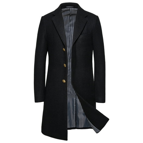 IROINNID Men's Long Sleeve Trench coat Notch Lapel Mid-Long Coat Solid Color Casual Woolen Coat Stand Collar Single Breasted Trench Coat