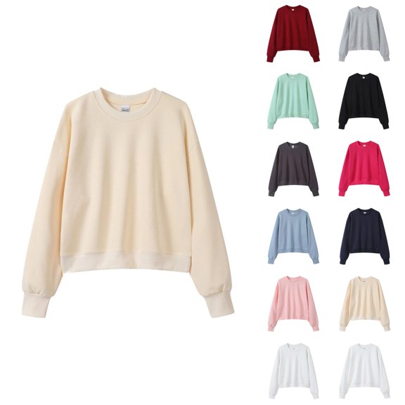Cropped Sweatshirts for Women Long Sleeve Crewneck Casual Plain Pullover Sweatshirts Fall Winter Clothes