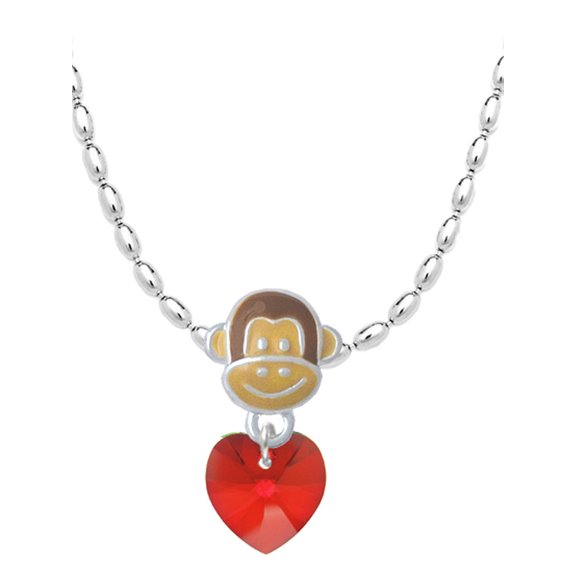 Delight Jewelry Red Crystal Heart Mia Monkey Charm Necklace