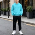 thumbnail image 2 of BCSIOAOI Matching Sets for Boys,Solid Pullover Hoodie Drawstring Sweatpants Matching Set Light Blue 14-15 Years, 2 of 9