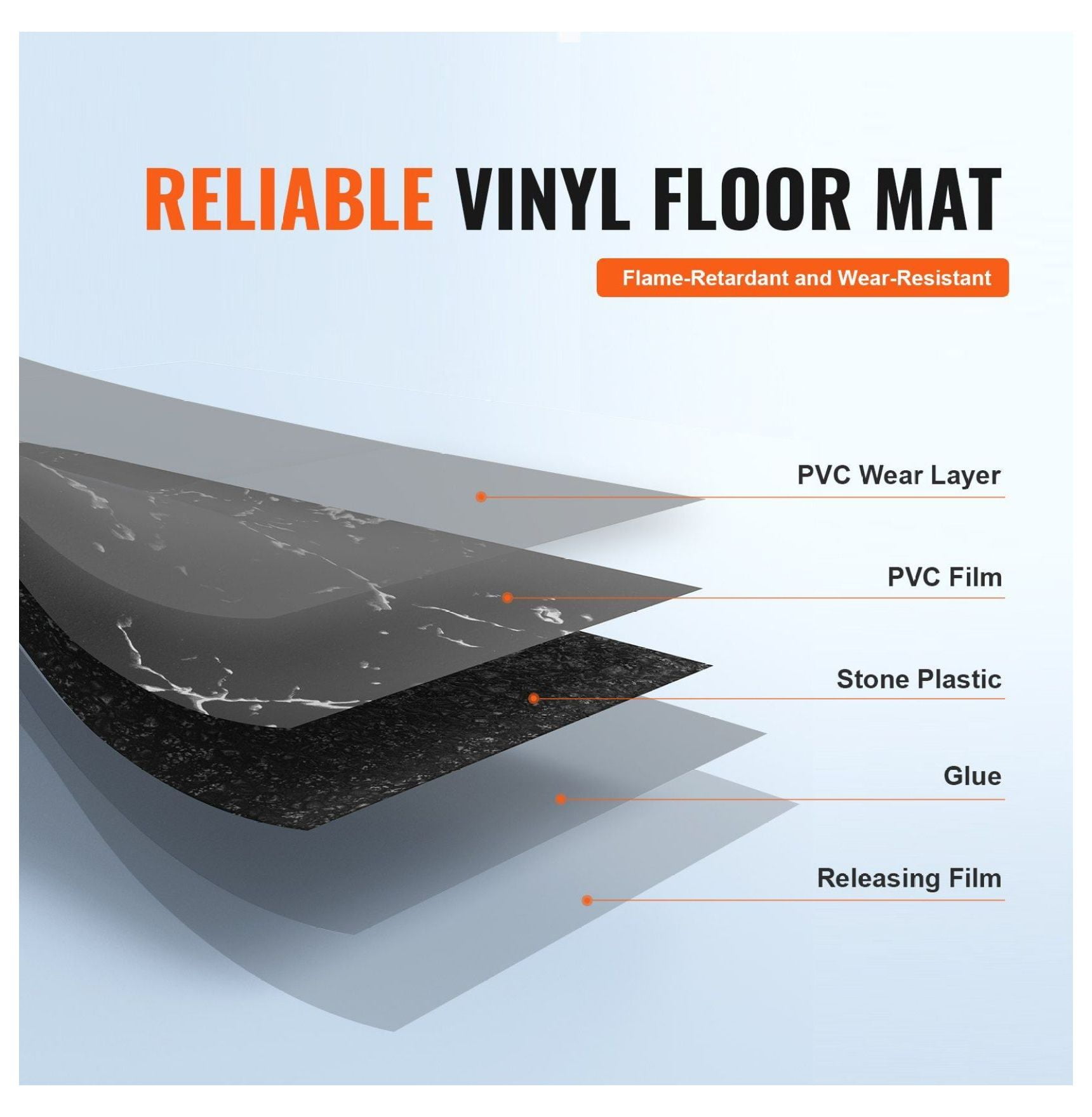 Peel and Stick Floor Tiles 12x12, 50 Pack Black Marble Vinyl Flooring, 1.5mm Thick Self Adhesive Tiles for Kitchen, Bathroom, Bedroom DIY Home Decor