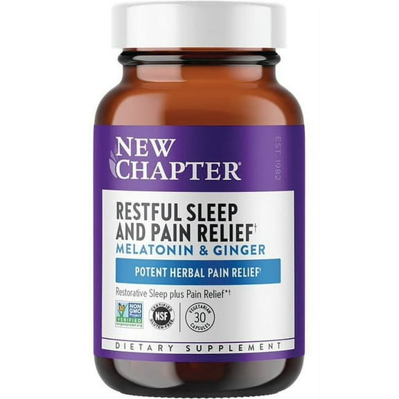 New Chapter Restful Sleep and Pain Relief, Melatonin & Ginger Sleep Supplement, 30 Veg Caps