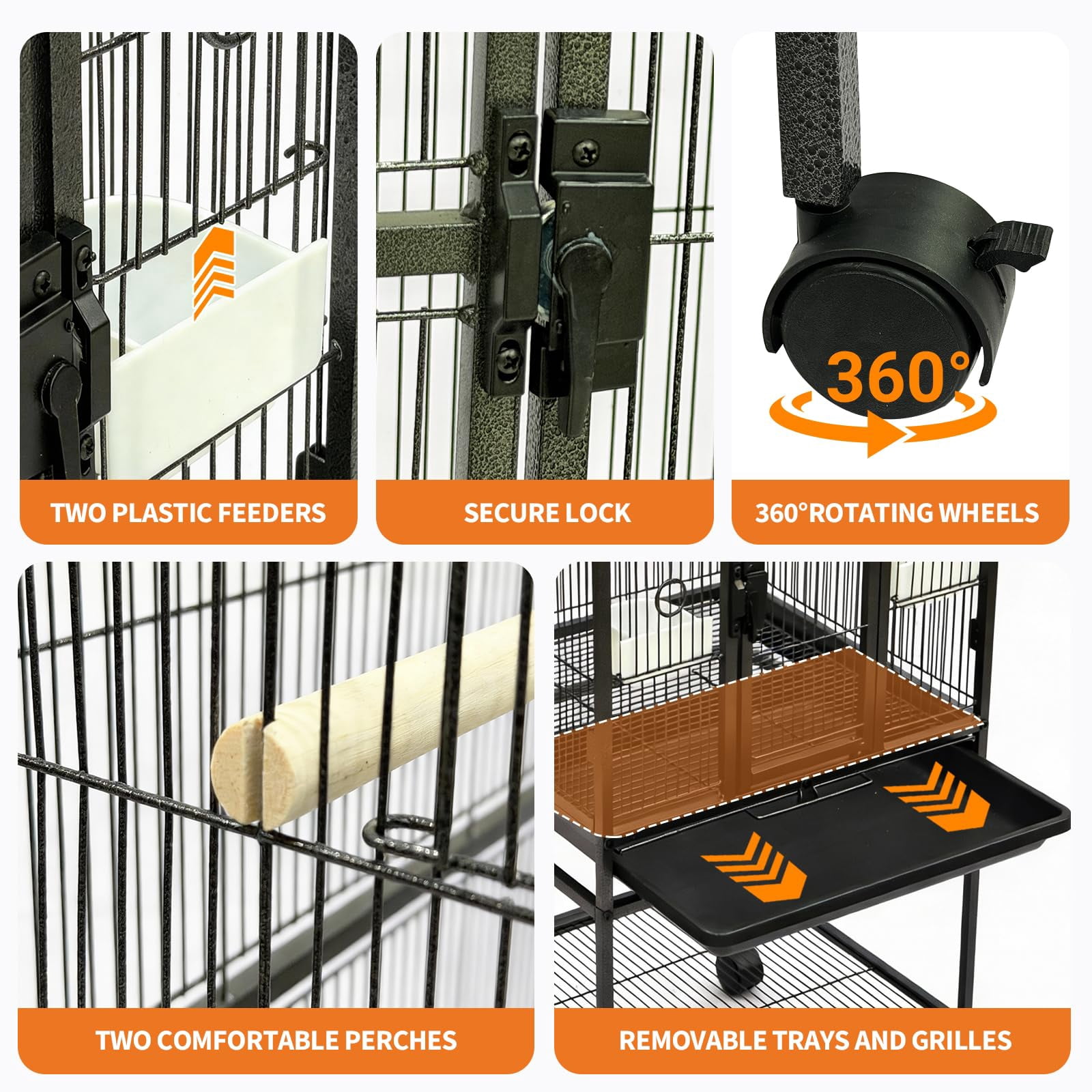 Extra Tall Large Bird Cage, Bird Cage with Rolling Storage Stands, Feed Bowls, Wide Tall Parrot Cage for Parakeets, Conures, Cockatiel, Cockatoo Sturdy Metal Aviary