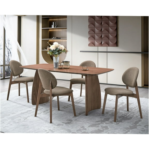 JERFIT Modern Walnut Dining Table for 4, Rectangular Wood Kitchen Table with Curved Base, Synthetic Wood Farmhouse Dining Room Table