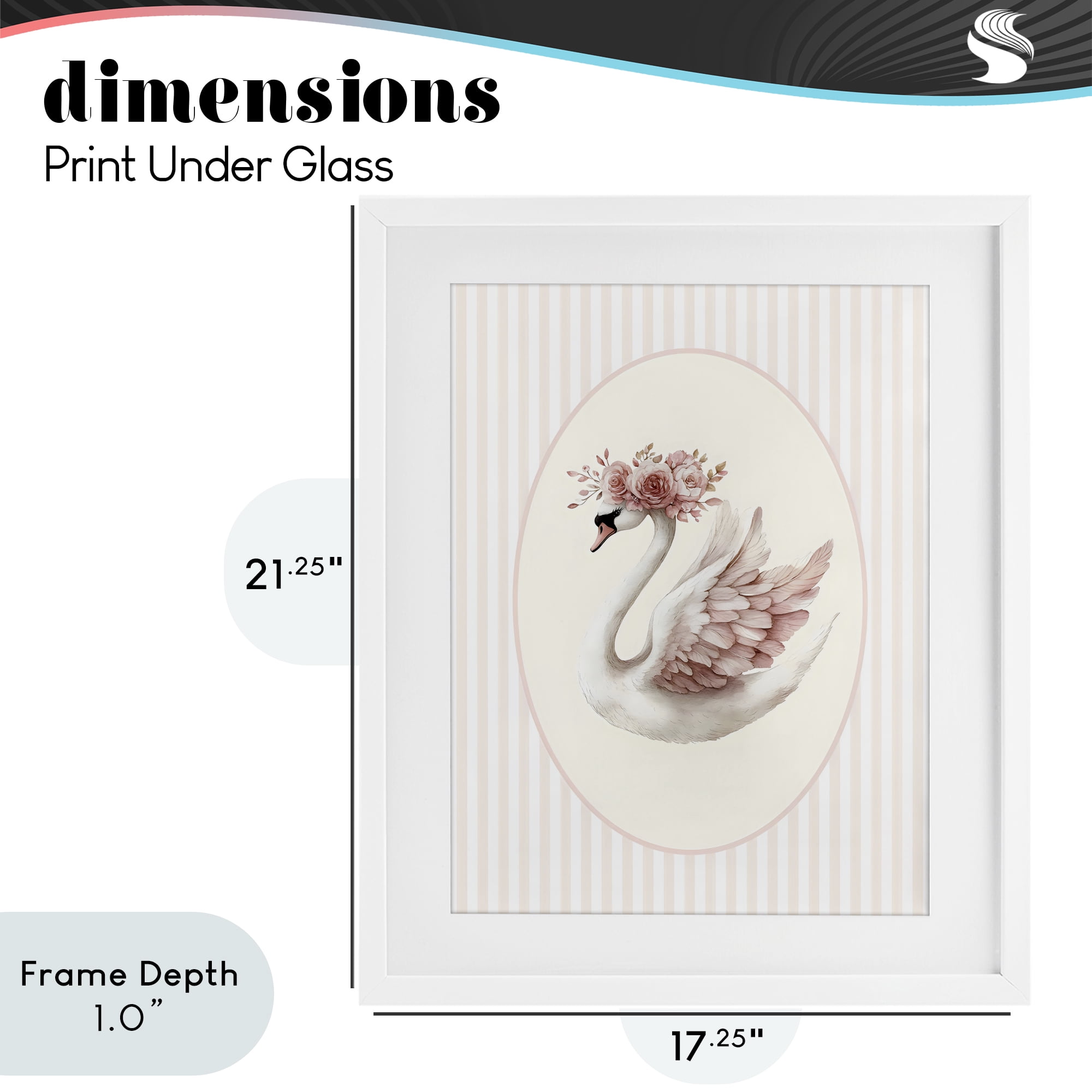 Stupell Industries Nursery Ballerina Swan Striped White Framed Print Under Glass, design by LSR Design Studio