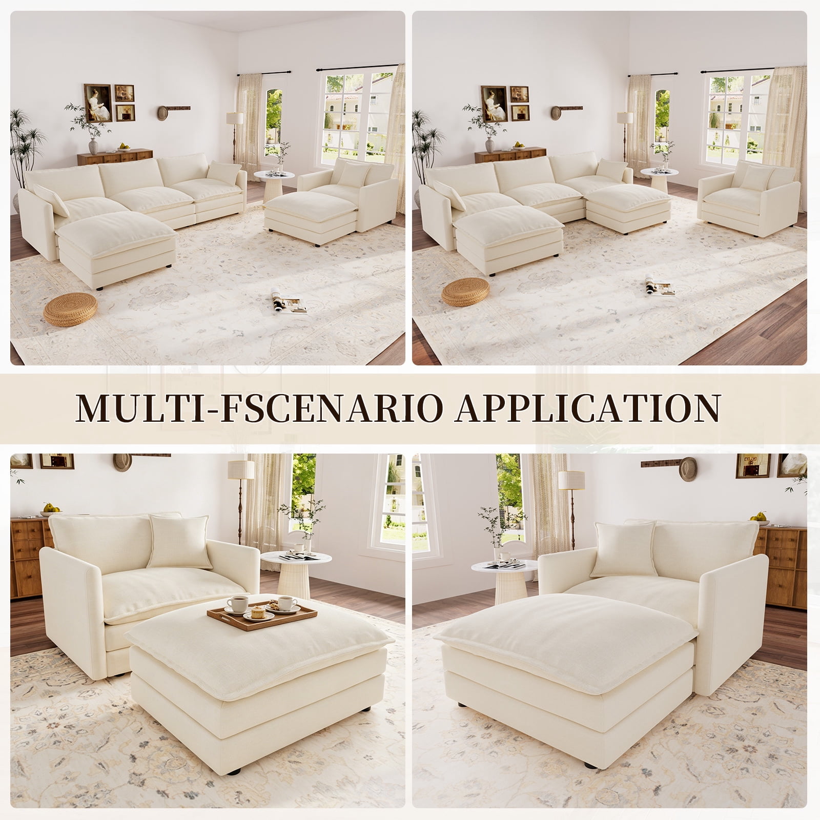 Muumblus Oversized Lounge Chair with Ottoman, Plush Cloud Accent Armchair for Living Room, Beige Chenille