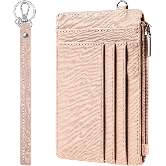 Small Wallet for Women Slim Wristlet Keychain Wallets RFID Credit Card Holder With Zipper Pocket, ID Window (Pink)