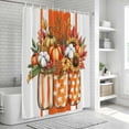 thumbnail image 5 of Polyester Fabric Burnt Orange Floral Shower Curtain, Rustic Pumpkin Sunflower Botanical Striped Waterproof Bathtub Curtain Bathroom Decor Set with Hooks 36 x 78 Inches, 5 of 6