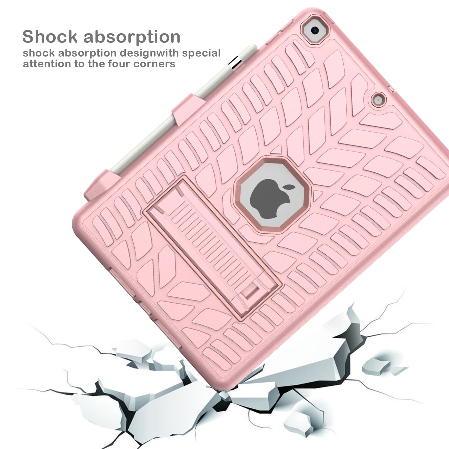 iPad 10.2 Case 7th Generation with Pencil Holder, Allytech Hybrid Dual Layers Heavy Duty Shockproof Defender Build Kickstand Drop Protection Case Cover for Apple iPad 7th Gen 2019,Pink