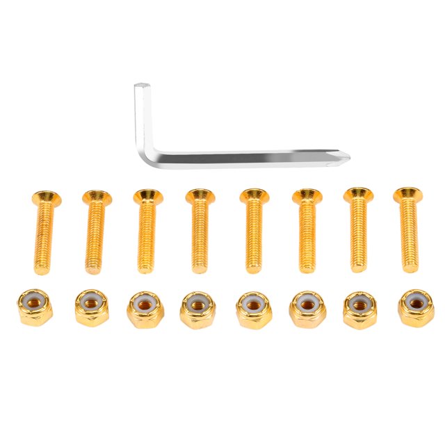 Lot de 8 Vis de Montage pour Camionnette en Acier Doré 25mm avec Clé Hexagonale - Kit de Matériel pour Planche à Roulettes/Longboard, Inclut Allen Key pour une Installation Facile, Construction en Acier Durable