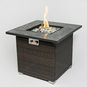 Holaki 30inch Outdoor Fire Table Propane Gas Fire Pit Table with Lid Gas Fire Pit Table with Glass Rocks and Rain Cover