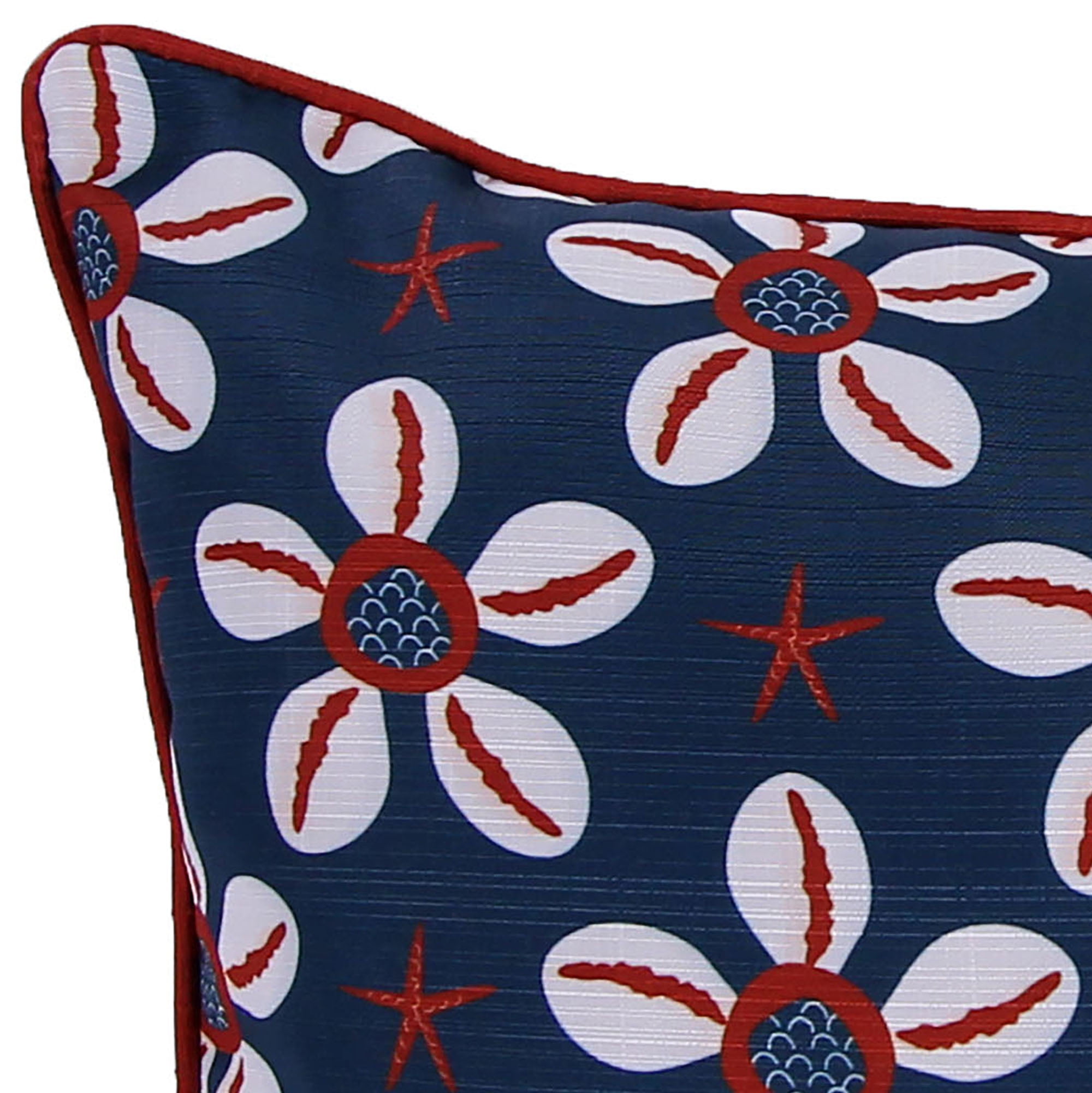 Jordan Manufacturing 18" x 18" Red, White and Blue Daisy Starfish Nautical Square Decorative Throw Pillow with Welt