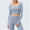 thumbnail image 6 of aidice Yoga Tops for Women Athletic Square Neck Long Sleeve Stretch Skinny Breathable Workout Tops, 6 of 9