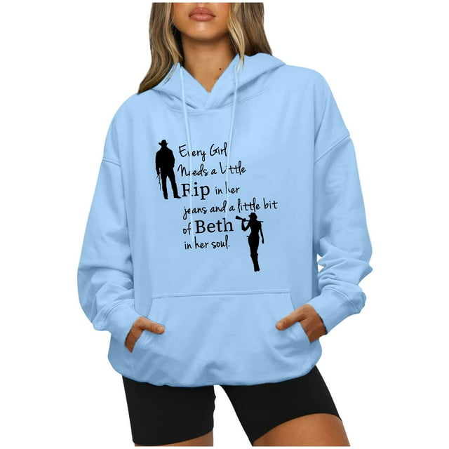 IROINID Discount Womens Long Sleeve Tops Round Neck Hooded Lounge Printing Pullover Blouse Sweatshirt Tops Shirts Tops,Light Blue