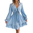 thumbnail image 1 of Womens Deep V Neck Chiffon Dress, Elegant Mini Short Swing Dresses, 1 of 5