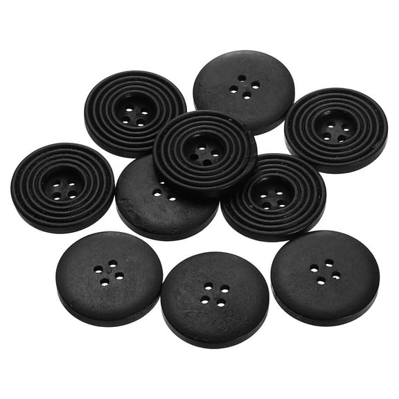 10pcs 44L DIY Sewing Buttons 1-1/8"(28mm) Wooden Round Flat 4-Hole Craft Replacement Buttons for Sewing Clothing Handmade Crafts, Black