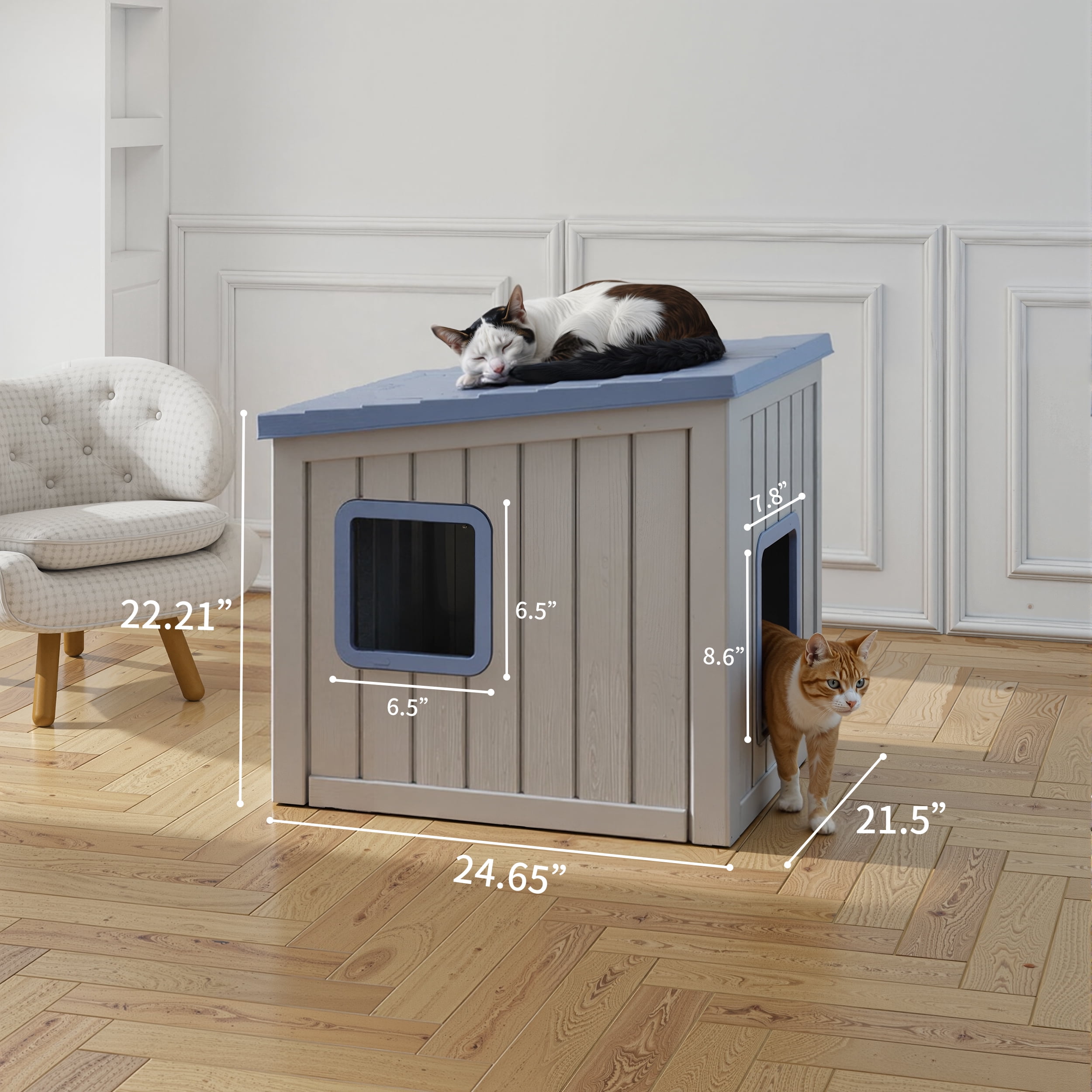 fazzn Outdoor Cat House,Waterproof Resin Cat Houses for Feral Cats,Robust and Easy to Assemble,Feral Cat Shelter for Winter,Suitable for Cats, Rabbits and Other Small Animals.Black/Blue,Father's Day