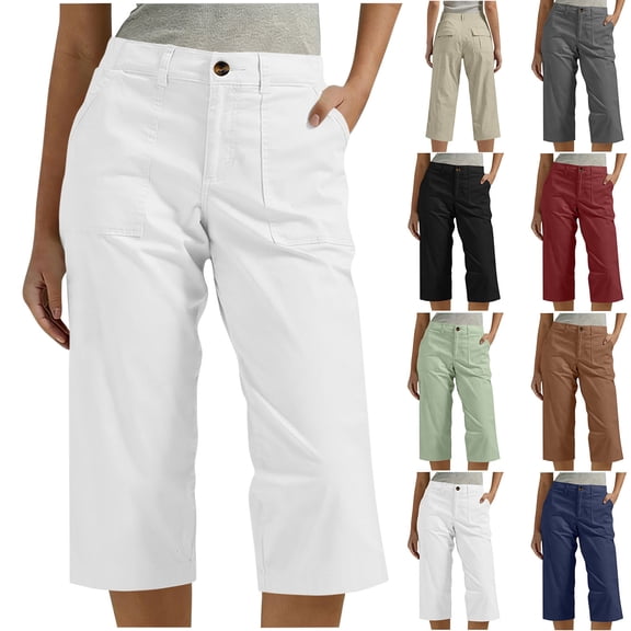 Women's Lightweight Hiking Cargo Shorts Quick Dry Athletic Solid Color Pentagonal Pants With Elastic Waist Casual Work Clothes Belt Pockets