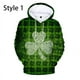 thumbnail image 5 of Sudadera con capucha y estampado de trébol de cuatro hojas para mujer y hombre, ropa con estampado 3D, para otoño e invierno, popular, para el día de San Patricio, 5 of 5