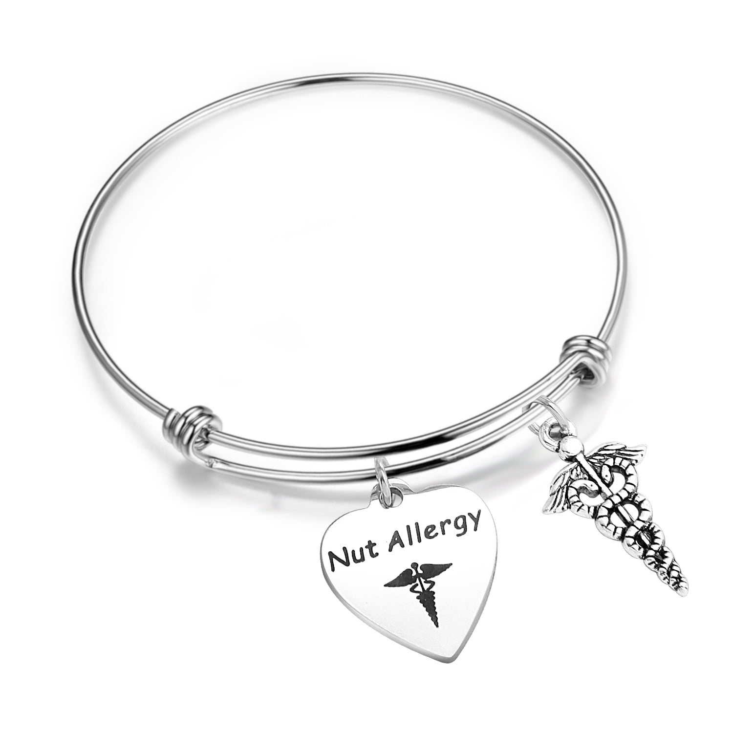 Medical Alert Bracelet Nut Allergy Stainless Steel Charm Bracelet
