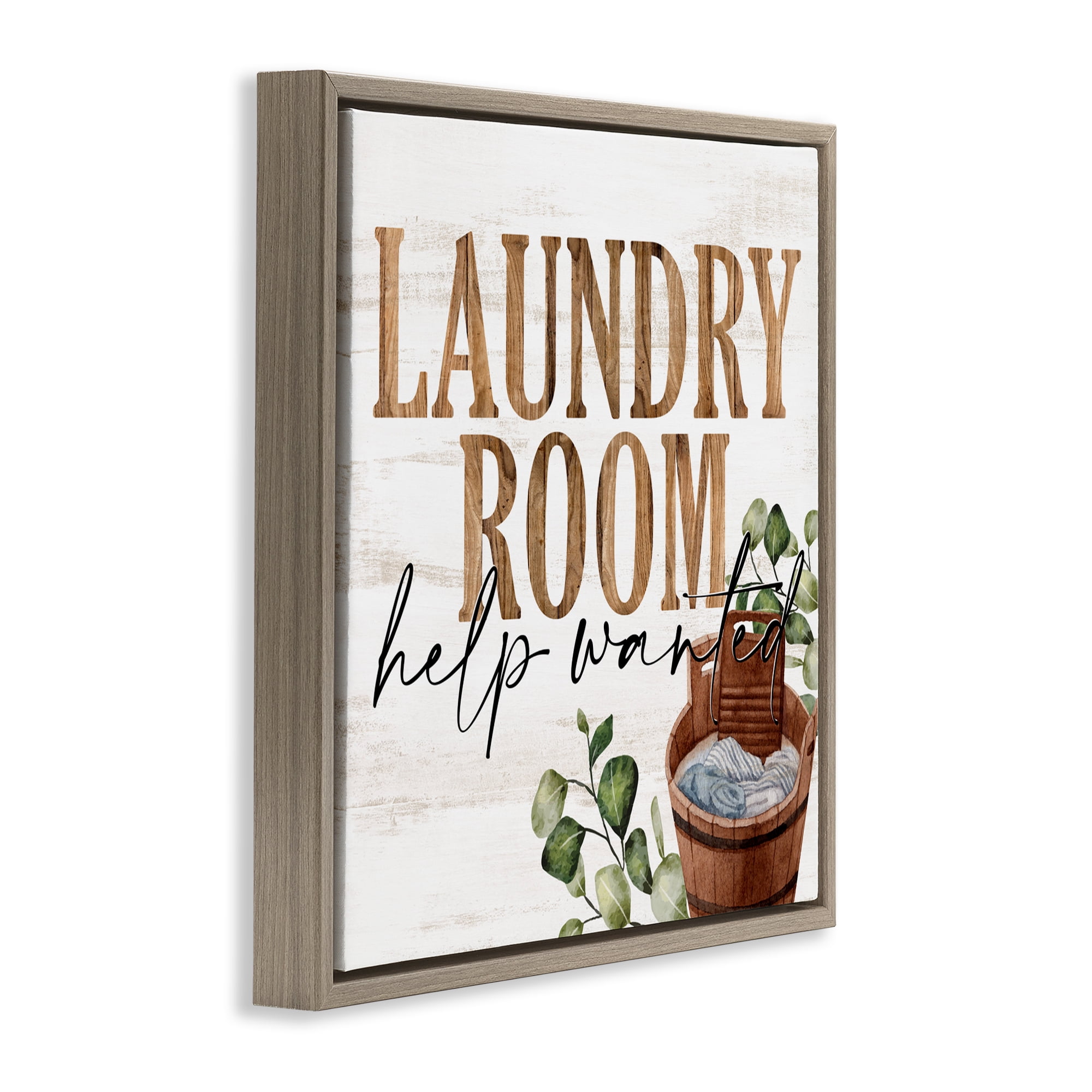 Help Wanted Rustic Laundry Room Brown Framed Floater Canvas Wall Art, design by Kim Allen