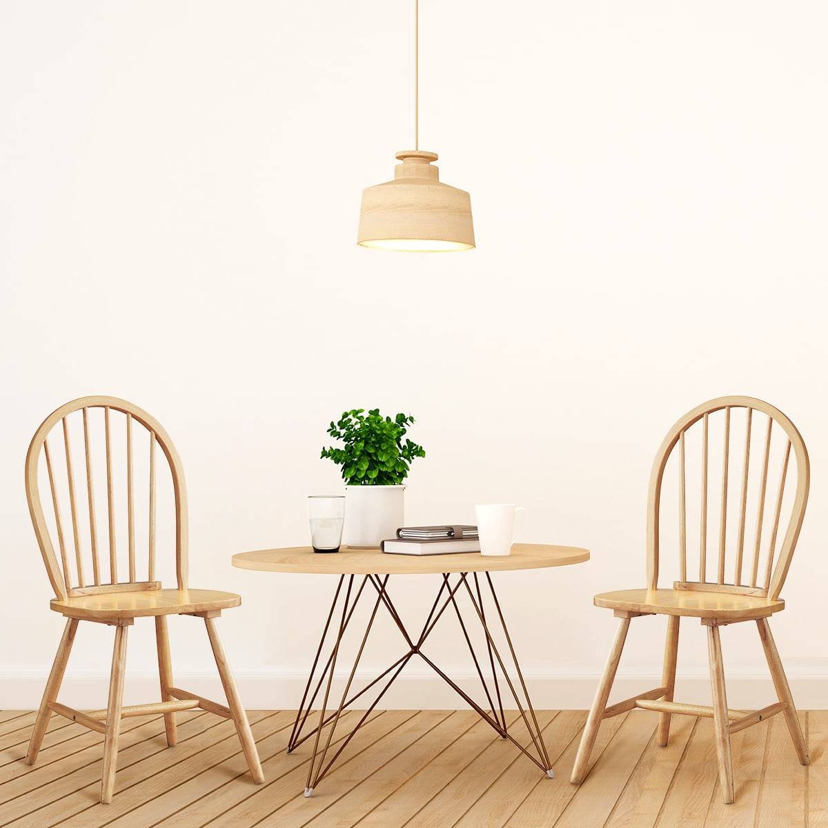 Topbuy Set of 2 Windsor Chairs Wood Armless Dining Room Spindle Back Kitchen Natural