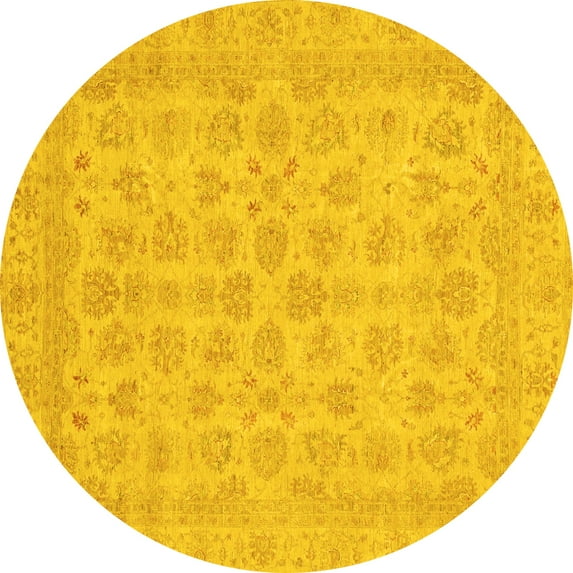 Ahgly Company Indoor Round Abstract Yellow Modern Area Rugs, 3' Round