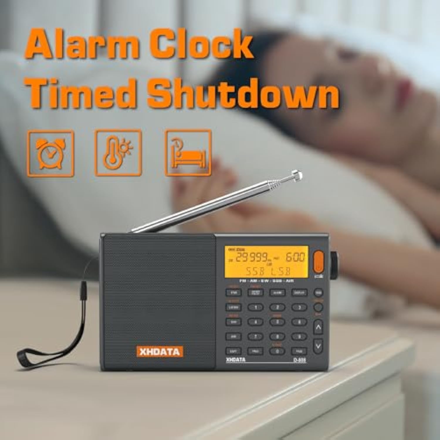 XHDATA D-808 DSP Battery USB Port Portable Shortwave Radio with Antenna, Stereo Alarm Clock Radio with Battery Backup Shortwave Radio Receiver Small Radio Weather Radio AM FM SW LW Air Band SSB