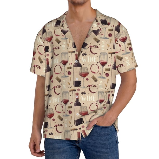 Fotbe Wine Glasses Camisa Estampada de Manga Corta para Hombre, Casual de Verano, Estilo Playero, Sin Arrugas-4X-Large