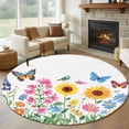 thumbnail image 3 of Country Watercolor Round Area&nbsp;Rug 5ft Florals Sunflower Wildflowers Butterfly Non-Slip&nbsp;Washable Circle Rugs Soft Felt Indoor Floor Mat for Bedroom Kitchen Living Room Bathroom, 3 of 9