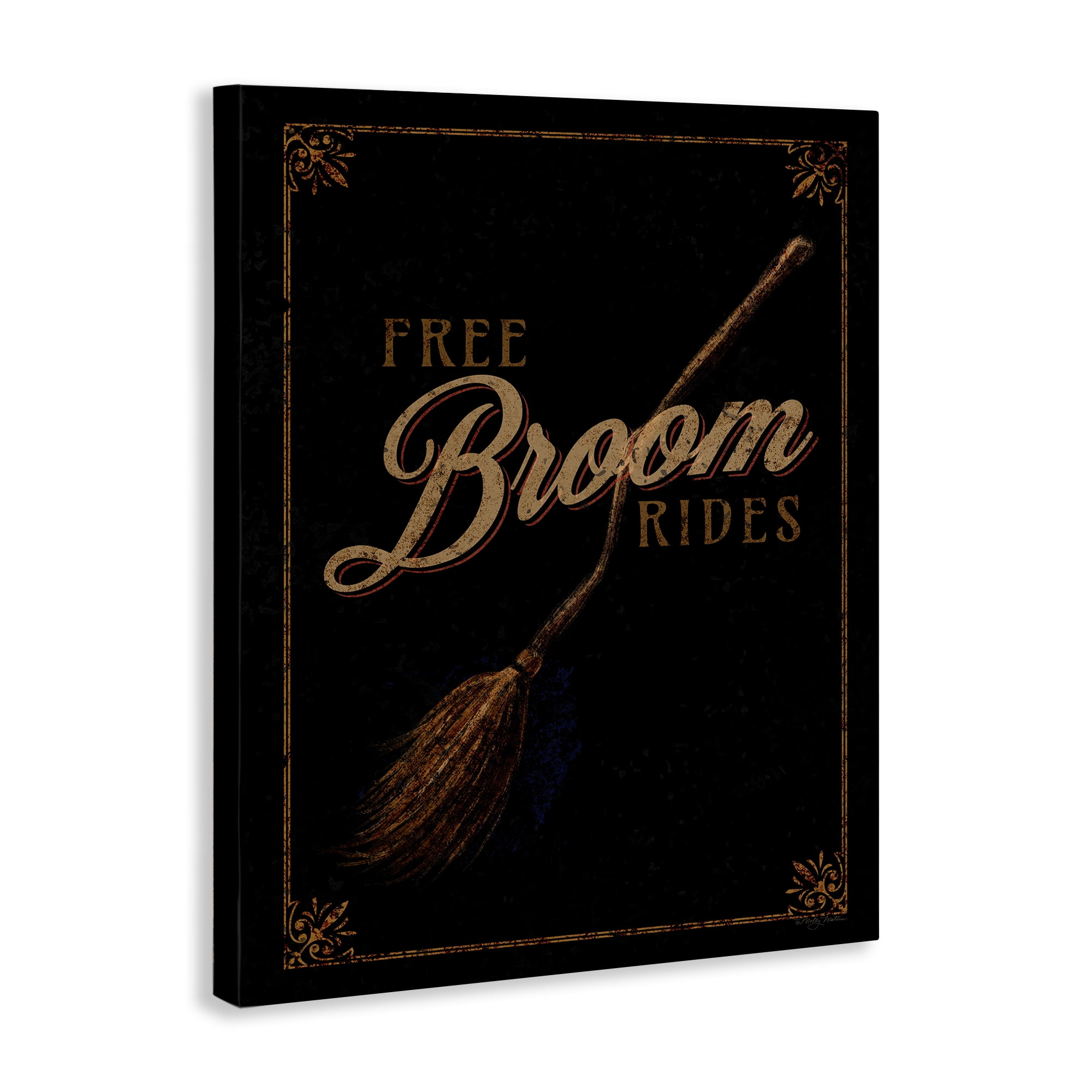 Stupell Industries Rustic Free Broom Rides Holiday Painting Gallery Wrapped Canvas Art Print Wall Art, 24 x 30