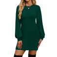 thumbnail image 2 of Women'S Elegant O Neck Body Hugging Sweater Dress Retro Style Knitted Wrap Hip Skirt Sweater Dress Long Sleeved Pullover Atmospheric Slim Fit Dress Party Dresses 2025 Dark Green L, 2 of 5