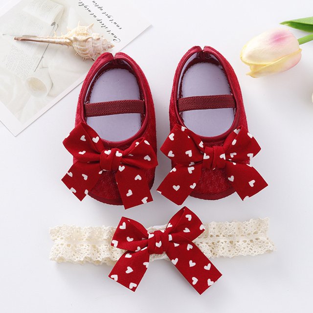 2023 New Baby Girls Princess Shoes Pink Bow-knot Dress Shoes and Headband Cotton Soft-sole Non-slip Casual Toddler ShoesWhite11(10.5cm) He Qiyong unisex