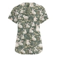 thumbnail image 4 of Women V Neck Short Sleeve Printed Scrub Top with Bunny and Egg Pattern for Medical Uniform Workwear Army Green L, 4 of 5